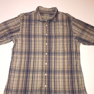 Sonoma Shirt Button Down Short Sleeve Cream & Blue Plaid Size LT